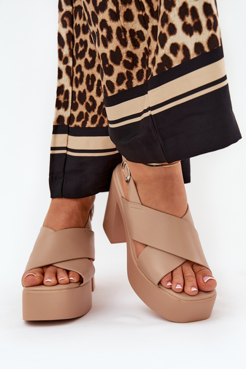 Women's Sandals On Heel And Platform Made Of Eco Leather Khaki Annavin