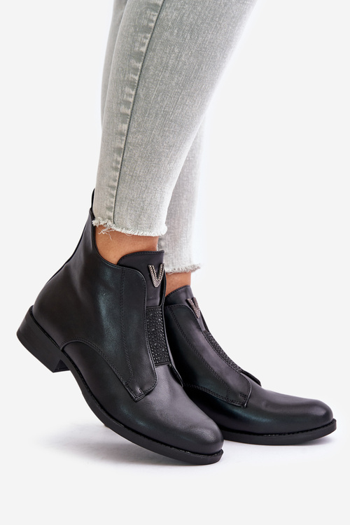 Low Women's Ankle Boots With Flat Heels Insulated Black S.Barski HY42-119 Black