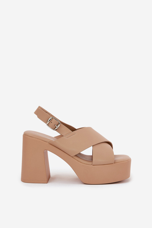 Women's Sandals On Heel And Platform Made Of Eco Leather Khaki Annavin