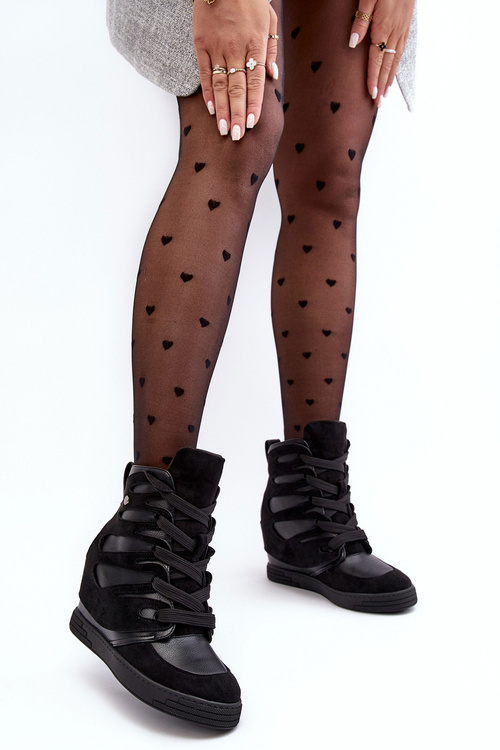 Botki Ocieplane Zamsz Koturn Ozdoba Czarne Amria NS359