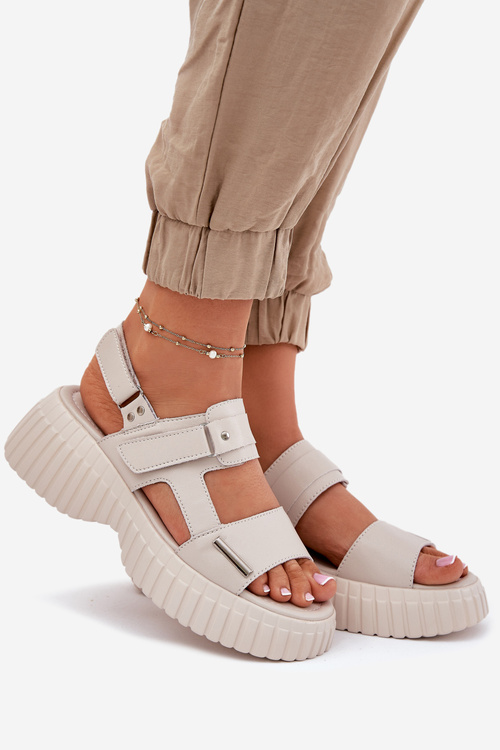 Leather Women's Platform Sandals Beige Mertella
