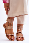 Unique Women's Sandals With Studs Beige Selina