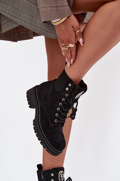 Women's insulated workery boots with decorations Black Olivira