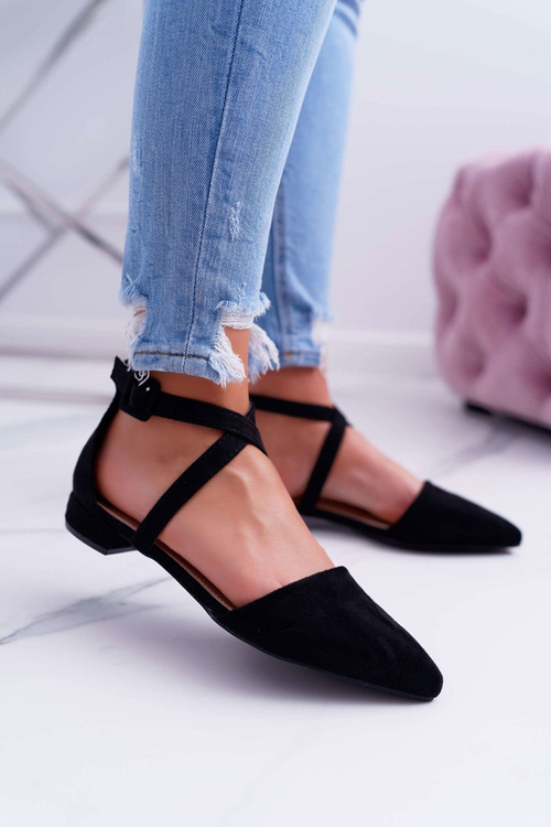 Women's Flat Sandals Black Suede Pointed Medena