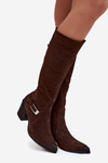 Leather Suede Boots on Heel with Buckle Heated Zazoo 70156 Chocolate