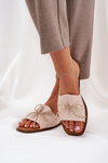 Flat Sandals With Decorative Bow Beige Deonelis