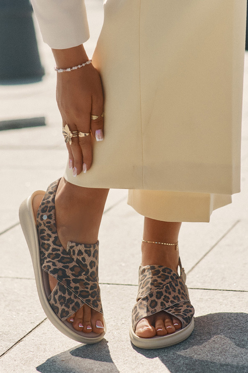 Zazoo 40392 Leather Sandals Women Leopard Brown