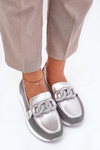 Leather Women's Moccasins With Decoration D&A LR51-966 Silver