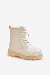 Warm Girls Patent Boots With Zipper Beige Novita