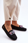 Stylish Suede Moccasins with Embellishments Black Delima