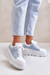 Jeansowe Sneakersy Masywna Platforma Skóra Naturalna Białe Lewski 3586
