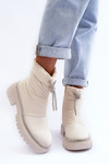 Decorated Ankle Boots with Flat Heel Light Beige Plotia 