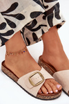 Women's sandals with buckle on cork platform beige Zavira