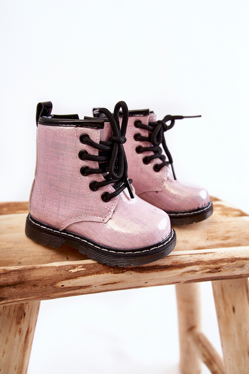 Kids Warmed Boots with Zipper Lacquered Pink Goopy