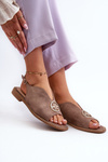 Women's sandals with gold decoration eco suede S.Barski KV27-059 brown