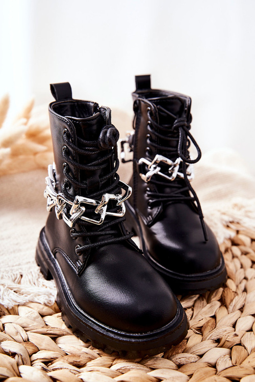 Children's Boots With Chain Black Moci