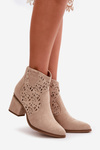 Beige Vosilara Cowboy Style Ankle Boots with Zip Fastening and Stacked Heel