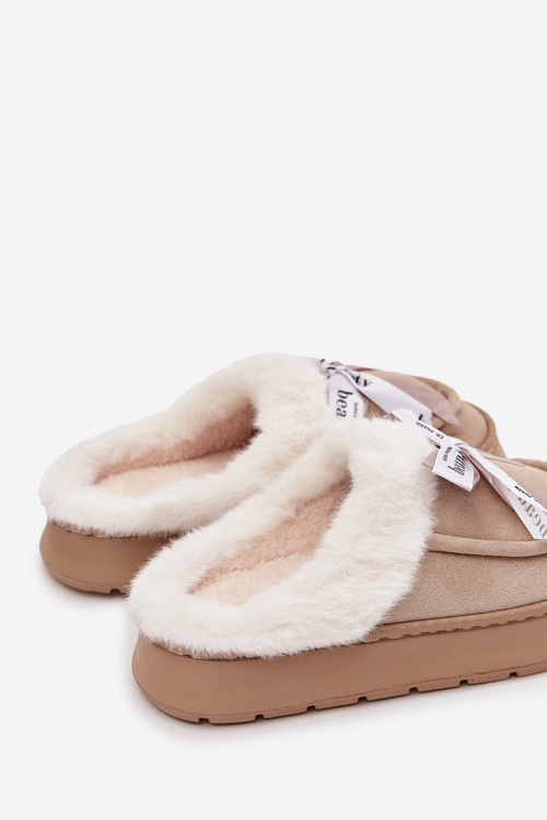 Women's slippers with fur and bow Beige Fenella