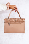 Quilted Letterman Handbag Beige Roselyn 