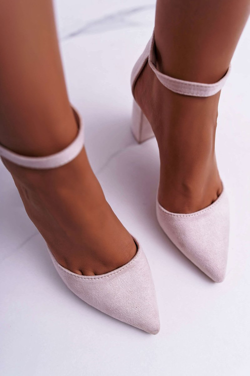 Czółenka Zamszowe Obcas Słupek Beżowe Harye