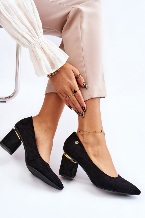Classic Suede High Heel Pumps With Embellishments Black Derren