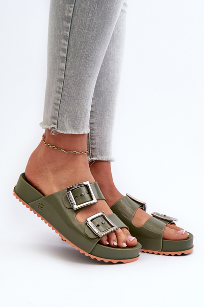 Klapki Damskie Gładkie Ciemnozielone ZAXY NN285057