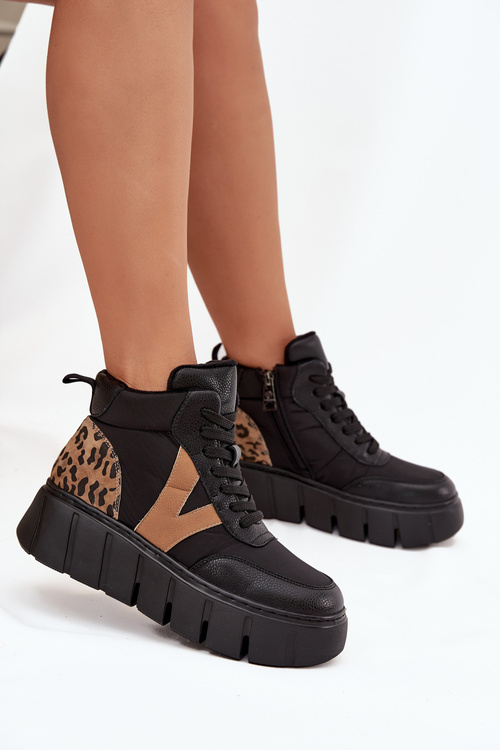 Leather Women's Platform Boots Lined Vinceza 66838 Black