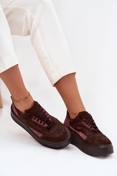 Damskie Sneakersy Platforma Naturalny Zamsz Czekoladowe Zazoo N1265S3