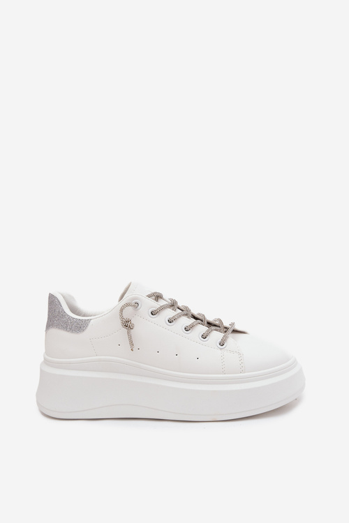 Women's Sneakers on Platform with Decorative Lacing and Glitter White Belmira