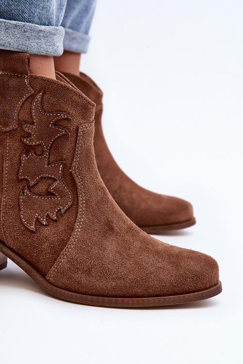 Zazoo 3426 Women's Suede Cowboy Boots Brown