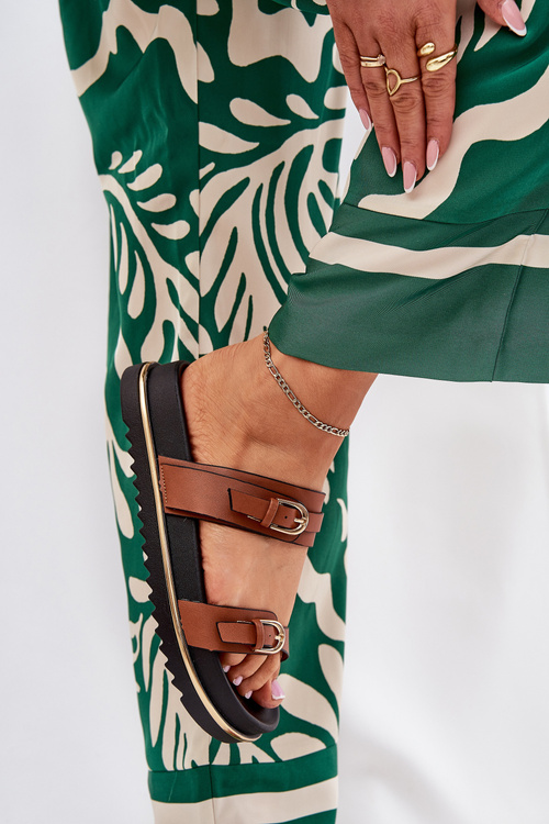 Ladies Smooth Platform Sandals With Straps And Buckles Camel Ziferte