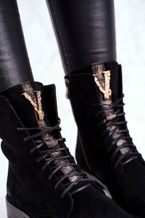 Women’s Nubuck Leather Boots Black Nicole 2593