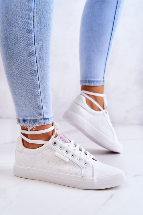 Trampki Damskie Skórzane Wiązane Białe Cross Jeans JJ2R4043C 