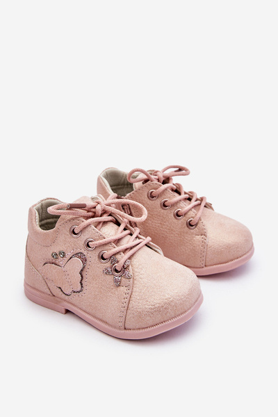 Leather Boots Lace Up With A Butterfly Pink Avi