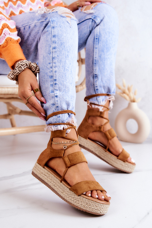 Espadryle Platforma Wiązane Camel Fuerta
