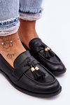 Classic Fringed Leather Loafers Black Camis