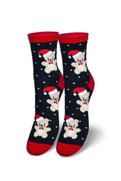 Women's Christmas Socks Bear In Santa Hat Black