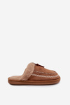 Women's slippers with fur and embroidery brown Perivelle