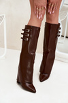 Women's Heeled Boots Turned Shaft Straps With Buckles Chocolate Nirisa