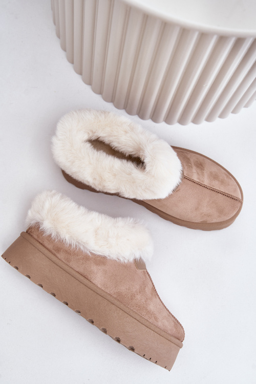 Śniegowce Z Futerkiem Eko Zamszowe Na Platformie Ciemnobeżowe Neathoria