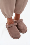 Women's slippers with strap Insulated with fur Dark beige Rilena