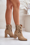 Botki Ażurowe Obcas Słupek Zamsz Beżowe Lewski 3629