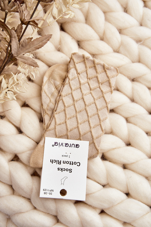 Women's Socks with Decorative Embossing Beige