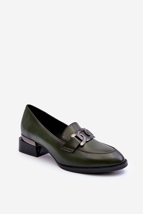 Leather Loafers Heels Dark Green Sakina 