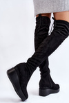 Women's Wedge Thigh High Boots Black Elori