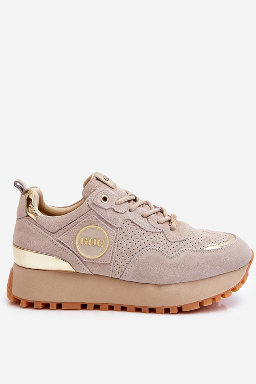 Buty Sportowe Damskie Zamsz Platforma Beżowe GOE LL2N4001