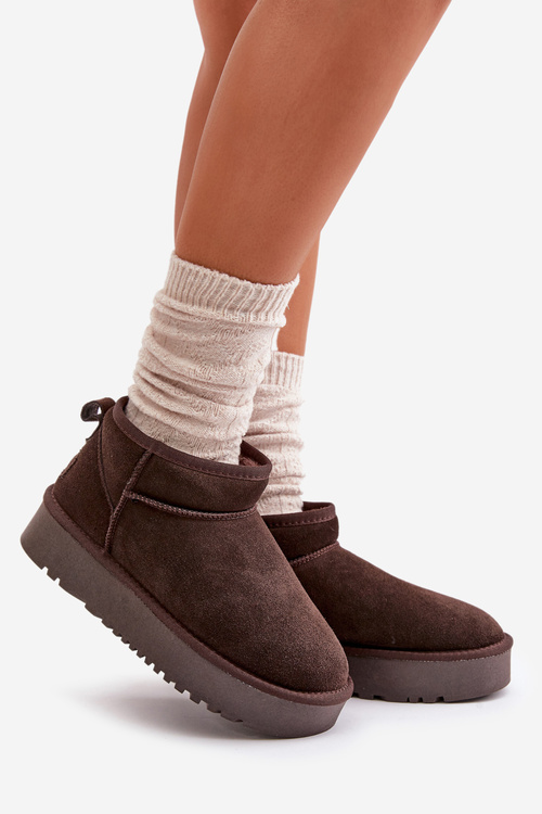 Women's Suede Snow Boots On Platform Brown Nereviana