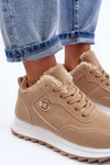 Buty Sportowe Ocieplane Platforma Skóra Ciemnobeżowe Adite TL233-63