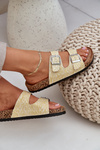 Fabric Slippers On Cork Sole With Buckles Yellow Atera
