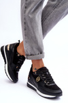 Women's Lace-up Sport Shoes on Wedge Heel Black Genova